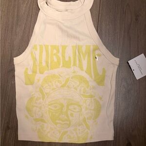 American Eagle Outfitters Yellow Graphic Tank Top